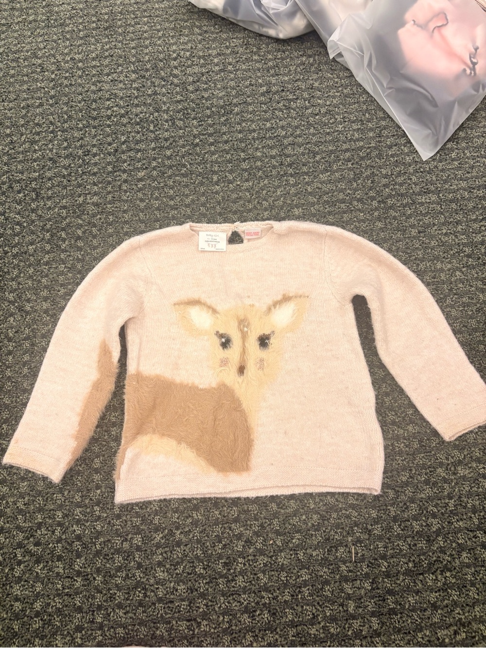 Zara Baby Girl Pink Deer Sweater Size 3-4 Years (104 cm)